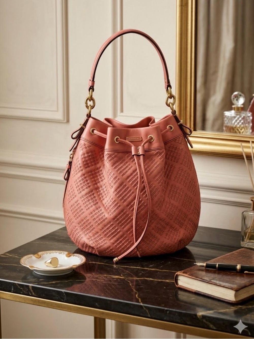 Coach Madison Marielle Pink Drawstring Barrel Bag with drawstring